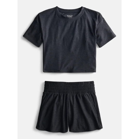 Athletic Works Girls Active ButterCore Tee and Shorts Set, 2 Piece, Sizes 4-18 | Walmart (US)