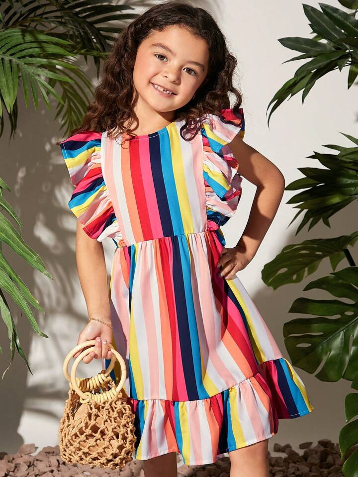 SHEIN Girls Striped Ruffle Trim Smock Dress | SHEIN