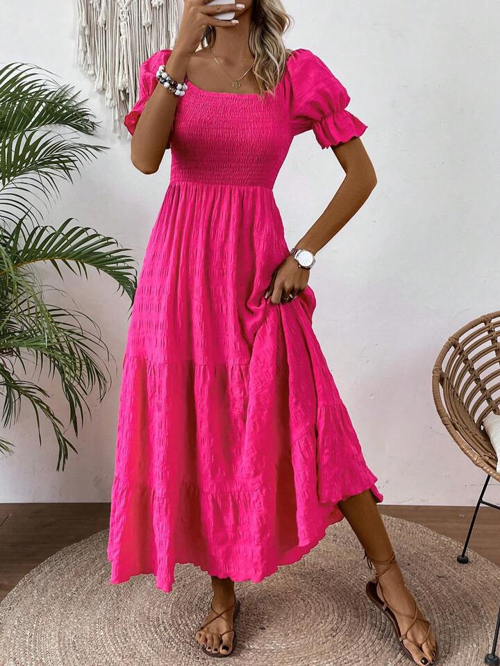 SHEIN Clasi Women'S Shirred Panel & Ruffle Hem Decor Dress | SHEIN USA | SHEIN