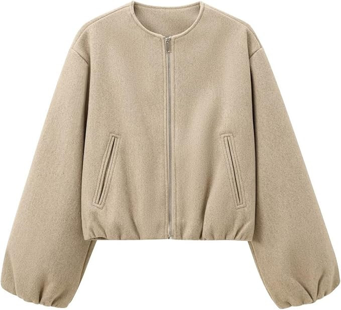 Womens Cropped Bomber Jacket Casual Zip Up Varsity Jackets Trendy Outwear Coats with Welt Pockets | Amazon (US)