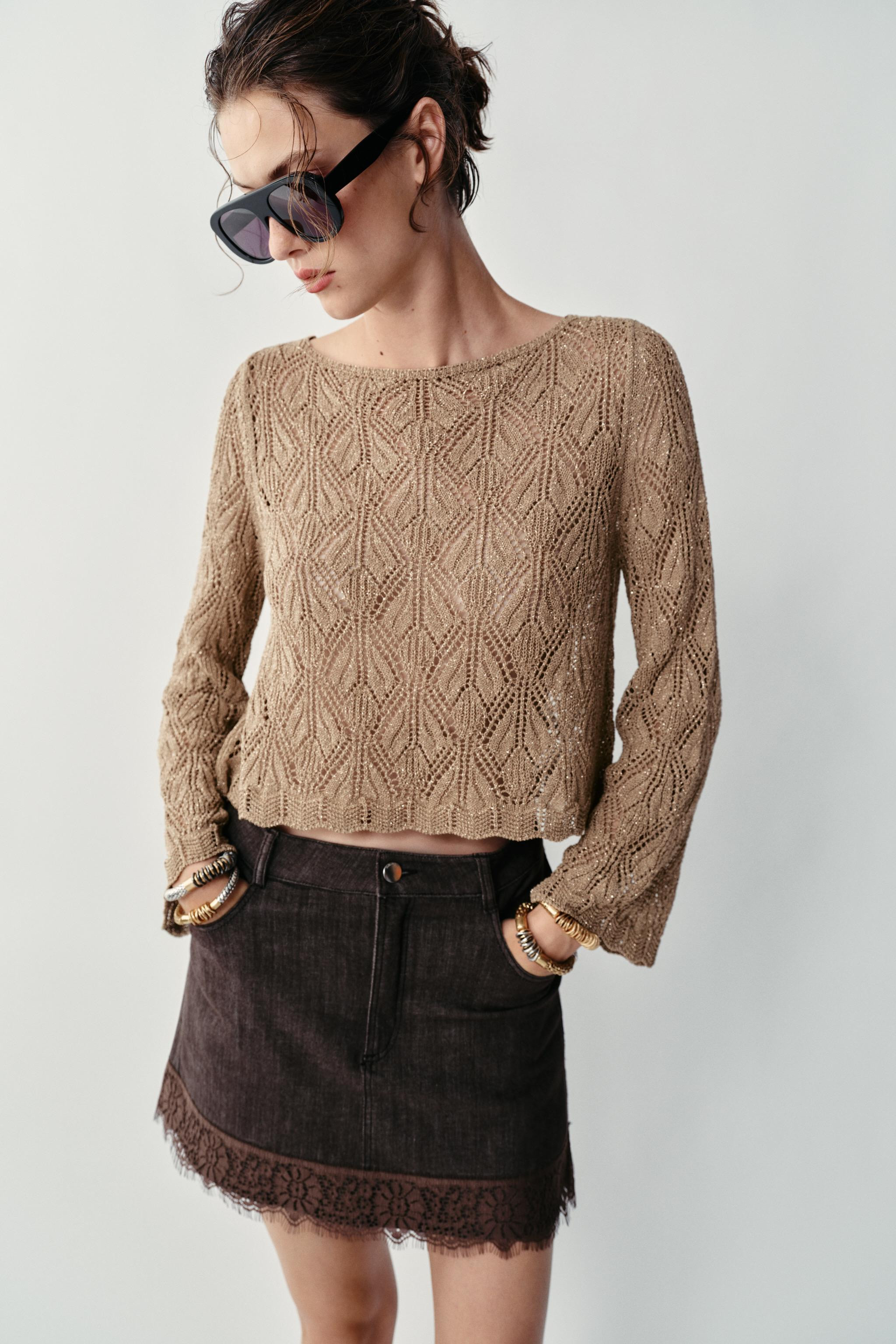METALLIC THREAD POINTELLE KNIT JUMPER | Zara US