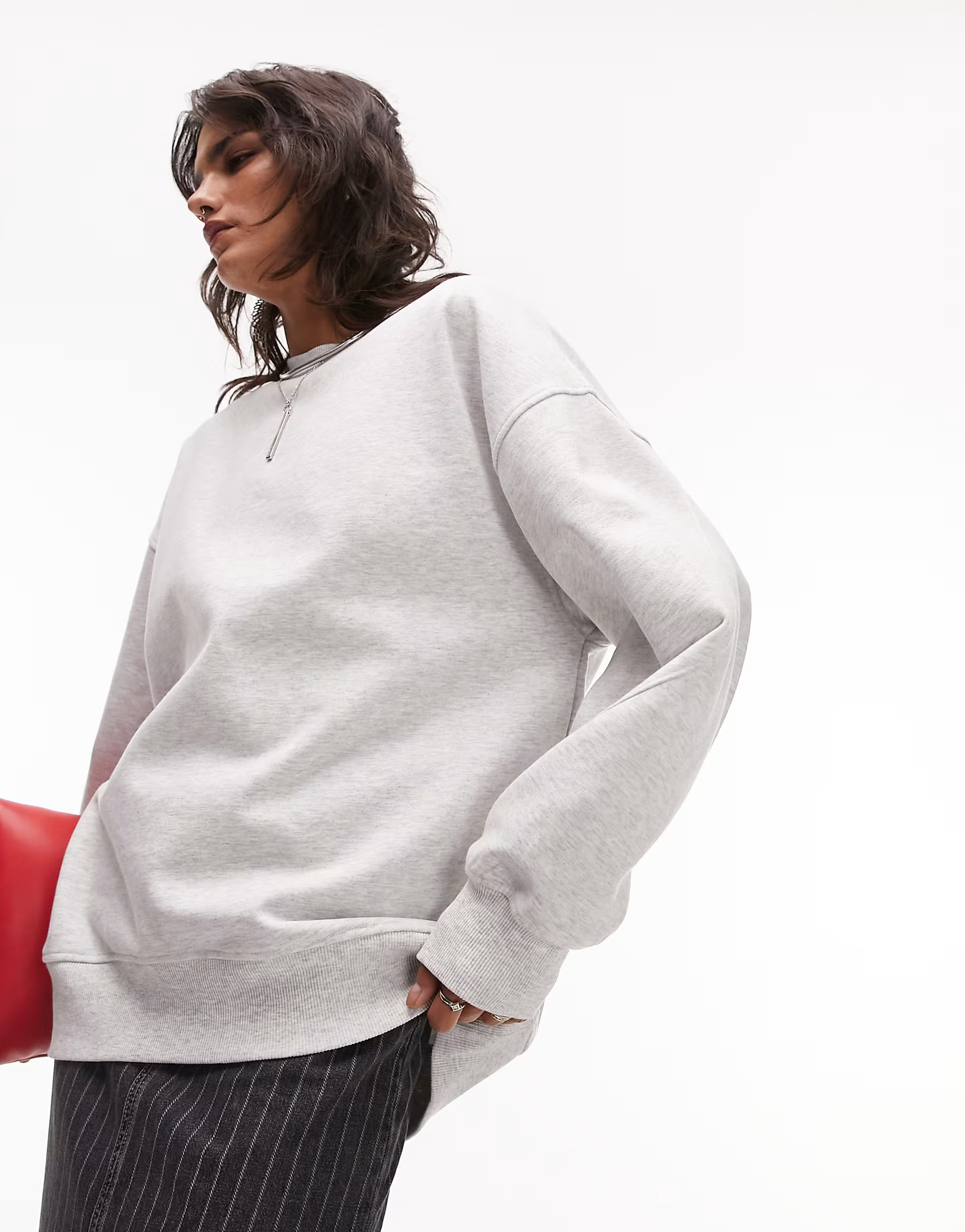 Topshop premium longline seam detail sweat in grey marl | ASOS | ASOS (Global)