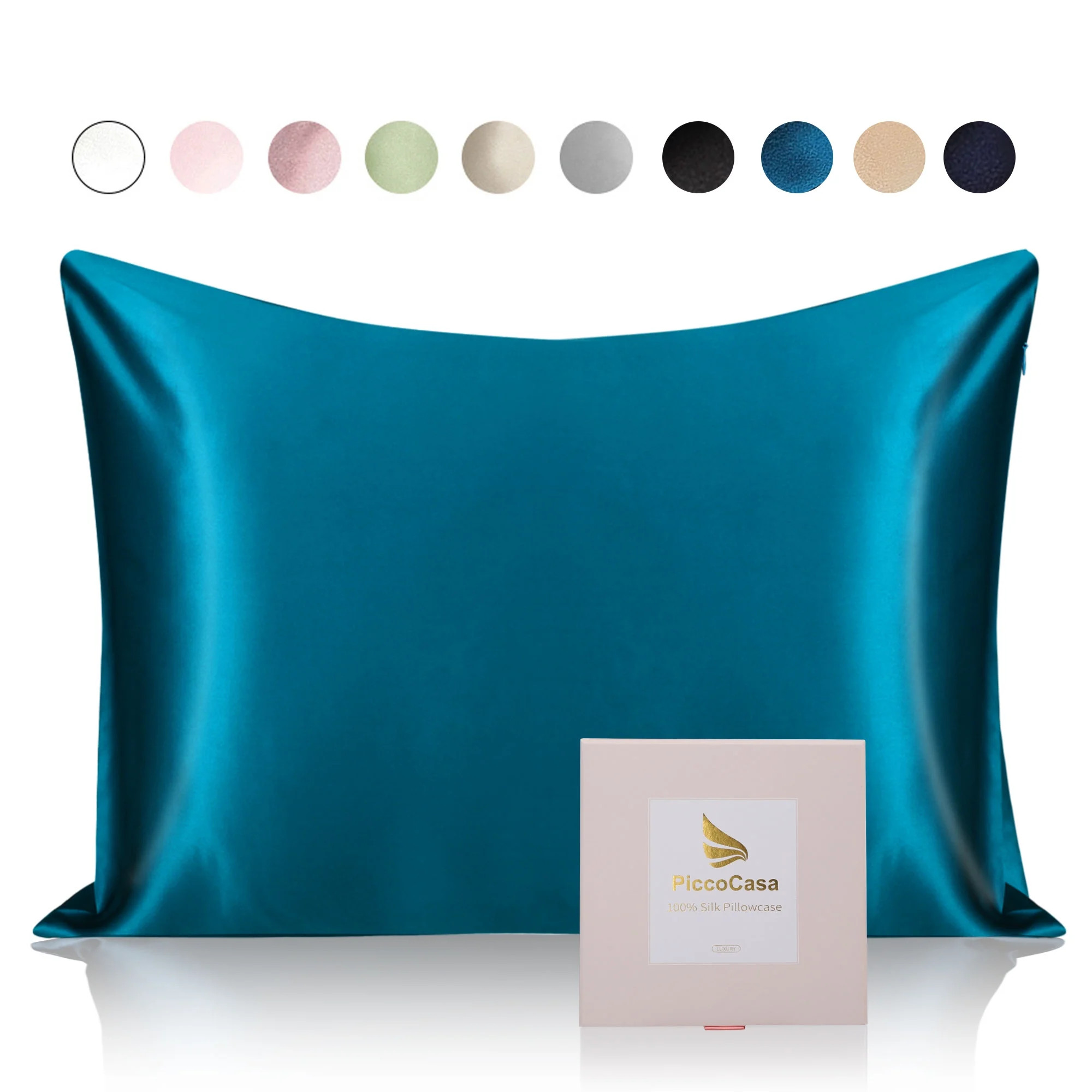 PiccoCasa 25 Momme Silk Pillowcase King Silk Pillowcover, Peacock Blue, 20"x36" | Walmart (US)