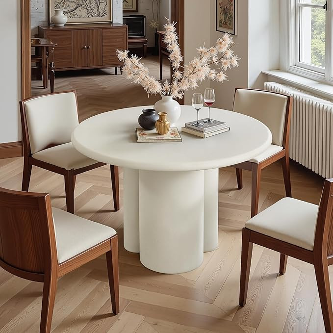44.9" Modern Round Dining Table for 4-6, 2" Thickened Matte Concrete Tabletop & Unique Cloud-Shap... | Amazon (US)