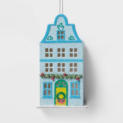 Glittered Paper House Christmas Tree Ornament Blue - Wondershop™: Indoor Holiday Decor, 5" Heig... | Target