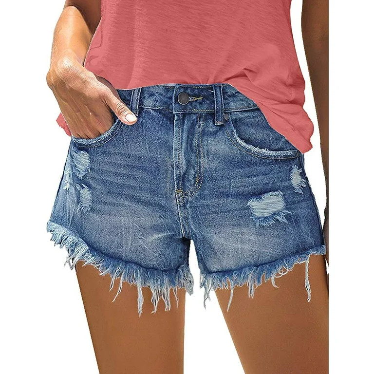 ONLYSHE Casual Shorts for Women Denim High Waist Pockets Vintage Pants Blue S | Walmart (US)