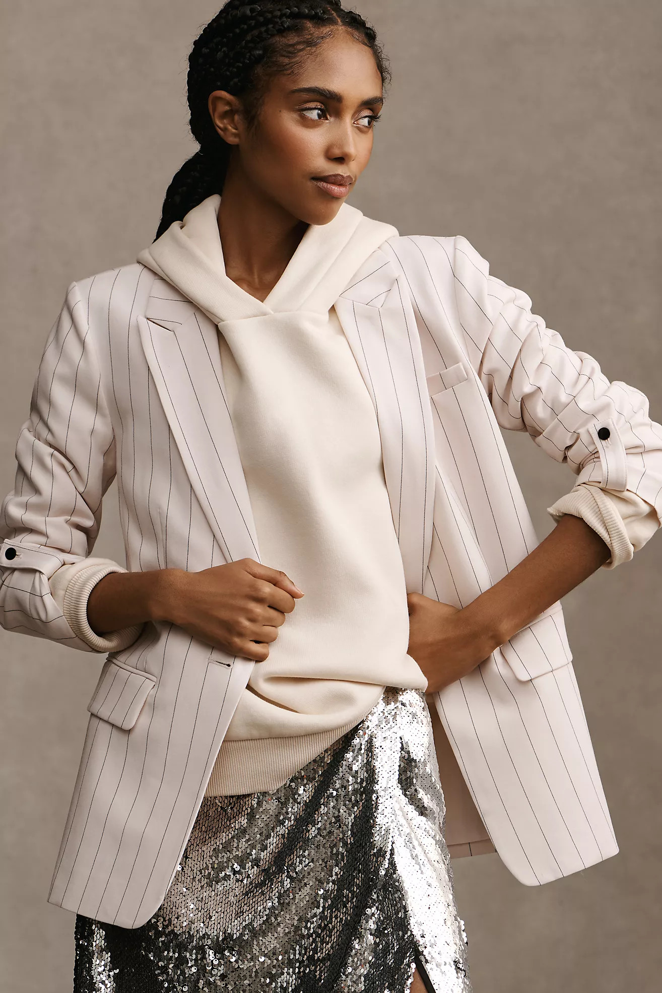Maeve Striped Roll-Sleeve Blazer | Anthropologie (US)