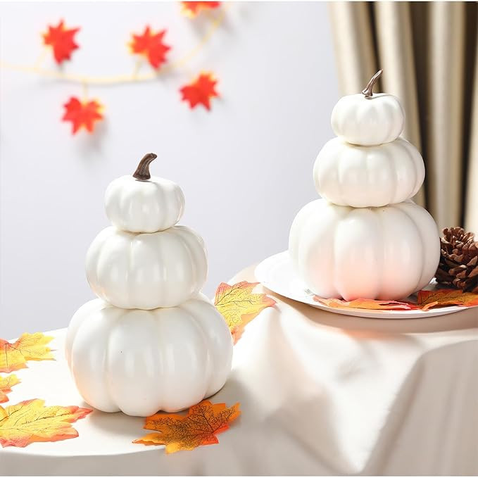 2 Pcs Fall White Crafts Stacked Pumpkin Decoration Foam Fake Artificial Stackable Pumpkins DIY Ta... | Amazon (US)