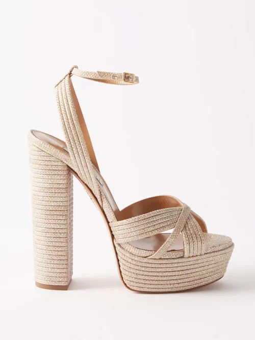 Aquazzura - Sundance 140 Metallic-cord Platform Sandals - Womens - Rose Gold | Matches (US)