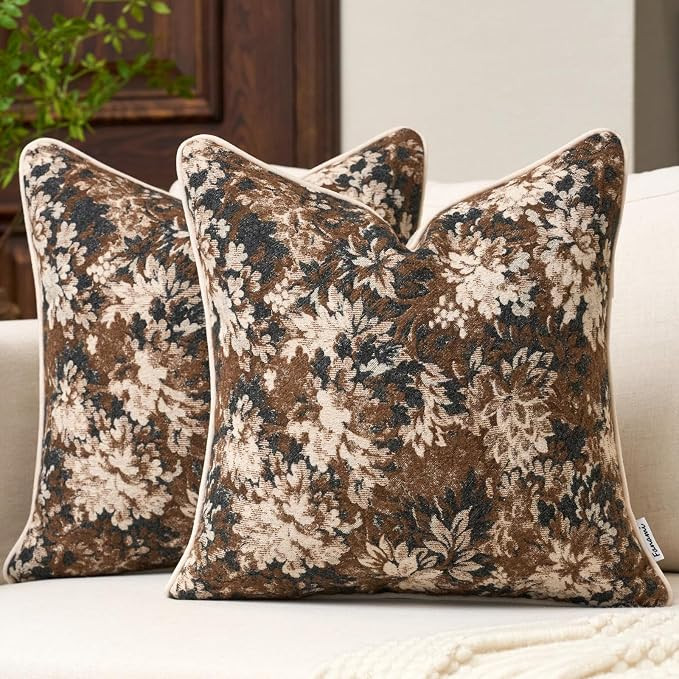 FANAMI Vintage Floral Throw Pillow Covers 18x18 Set of 2 Boho Farmhouse Accent Pillowcase Neutral... | Amazon (US)