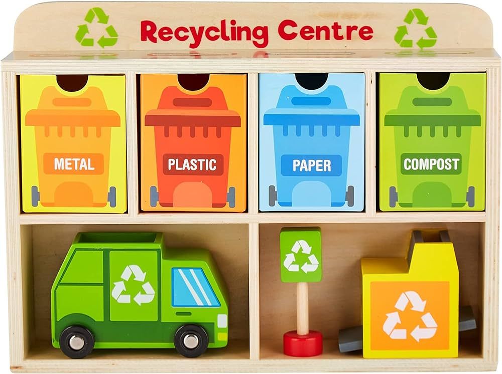 Reduce & Reuse Recycling Center Playset | Wooden Green Garbage Truck Toy, Sorting Bins, and Acces... | Amazon (US)