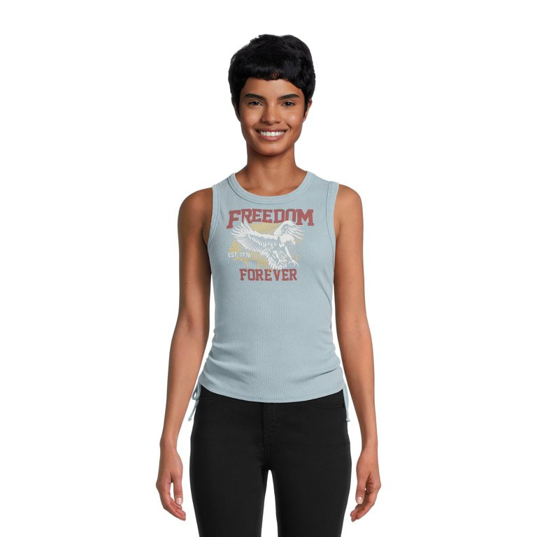 No Boundaries Juniors Screen Print Tank Top with Shirred Sides, Sizes XS-XXXL | Walmart (US)