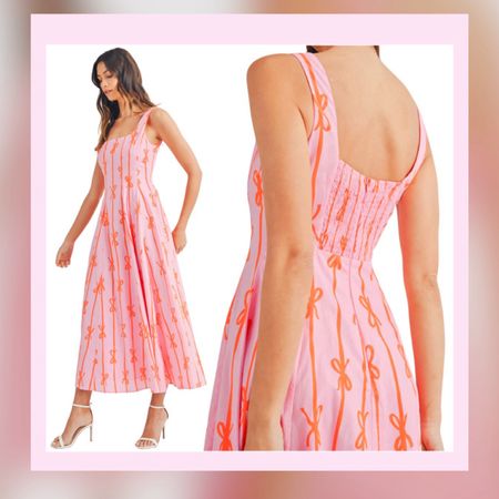 Bow print maxi dress, midi dress, sundress 

#LTKSeasonal #LTKFindsUnder100