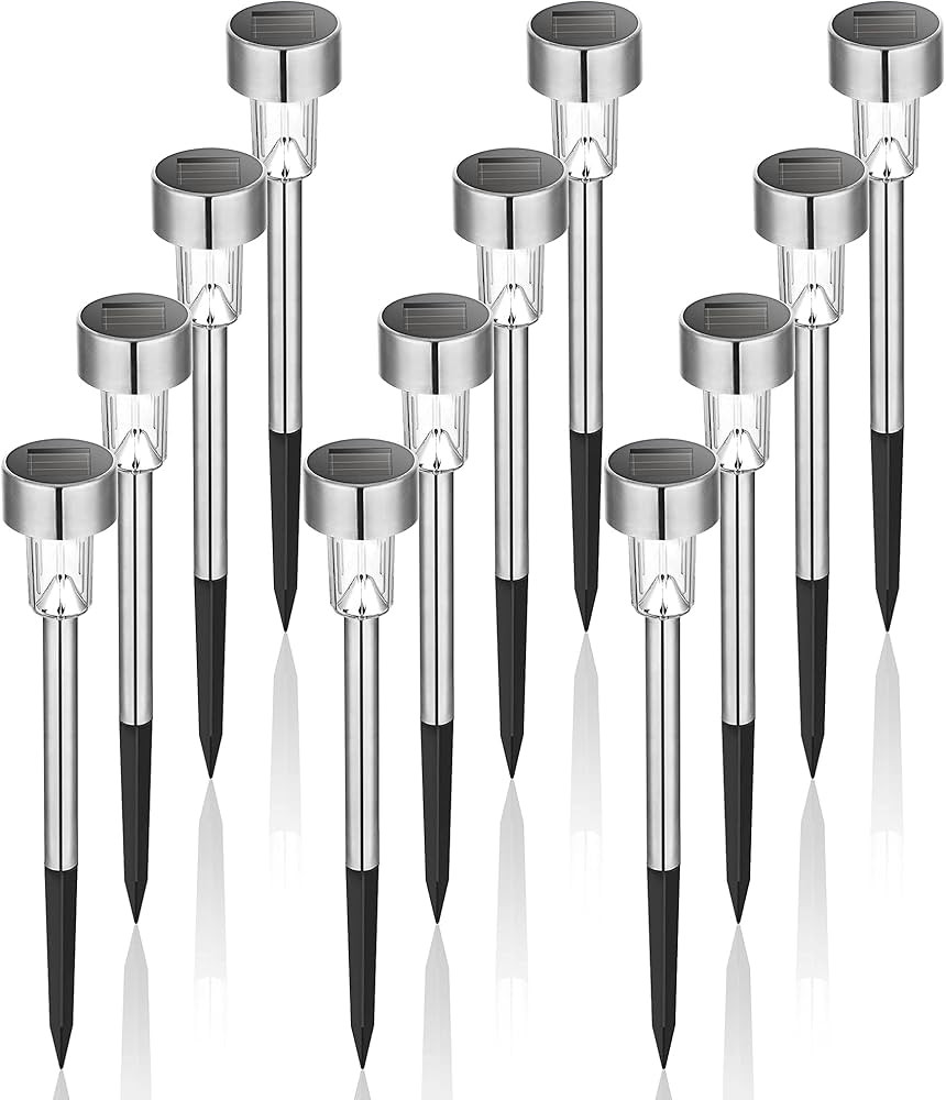 GIGALUMI Solar Lights Outdoor Waterproof, 12 Pack, Stainless Steel LED Solar Garden Lights for Pa... | Amazon (US)