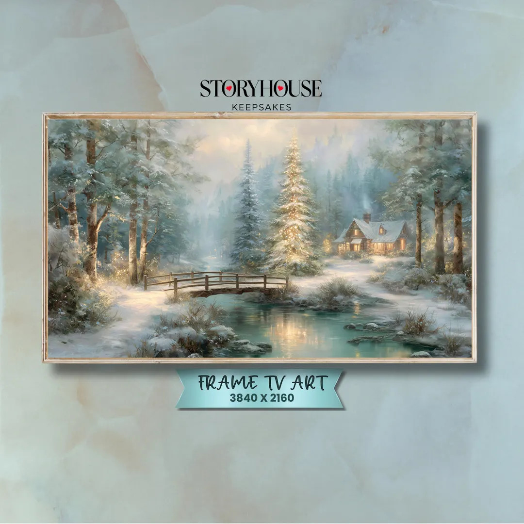 Christmas Frame TV Art Samsung Frame Art for TV Winter Bridge Frame TV Cozy Landscape Art Impress... | Etsy (US)