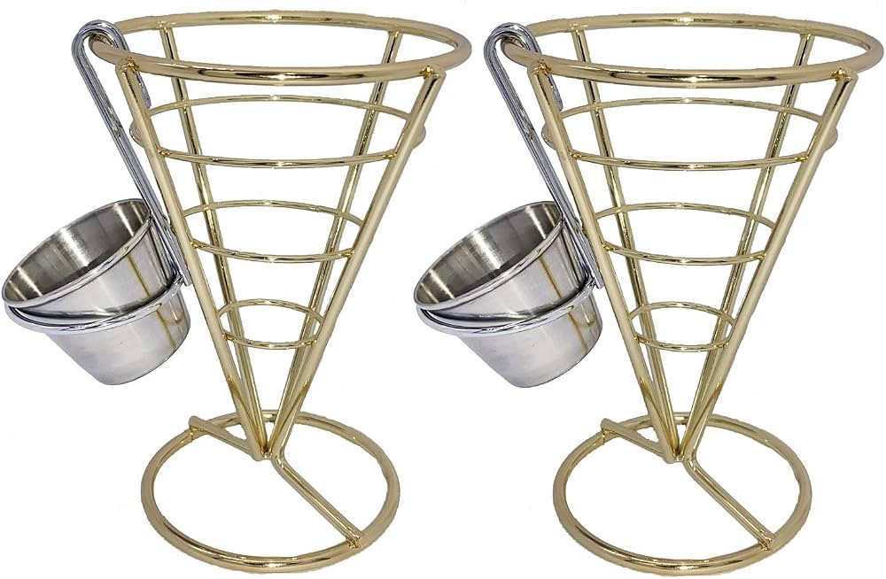 MIAO JIN 2Pcs French Fries Stand Cone Basket Fry Holder with Sauce Dippers Metal Cone Snack Fried... | Amazon (US)