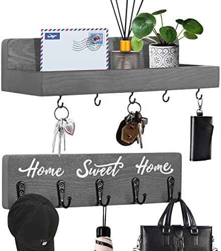 OurWarm 2PCS Mail and Key Holder for Wall Decorative, Wooden Key Hanger with 10 Key Hooks for Wal... | Amazon (US)