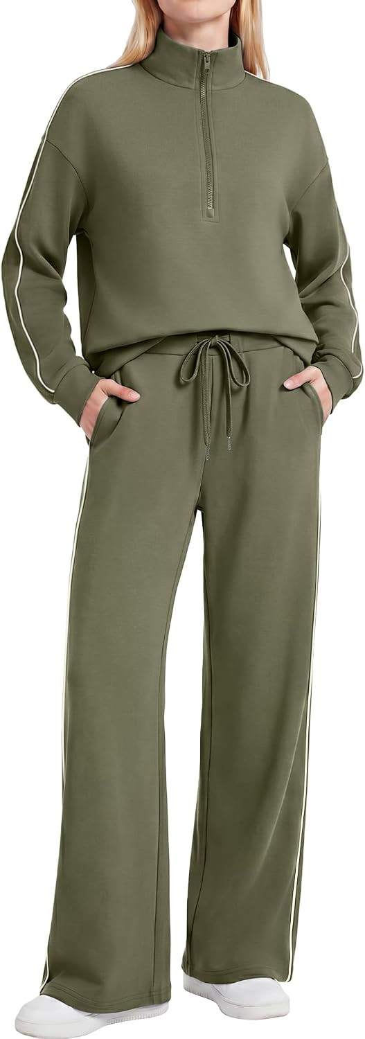 Women's 2 Piece Outfits Half Zip Wide Leg Casual Tracksuit | Amazon (US)