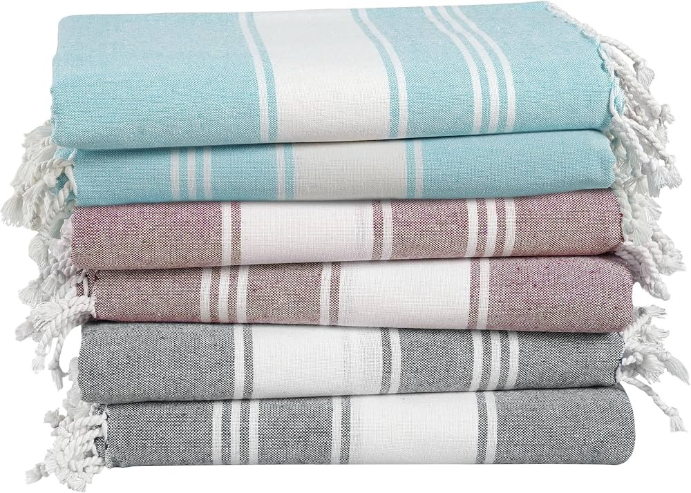 LANE LINEN Pool Towels, Turkish Beach Towels Oversized Set of 6, 100% Cotton Pre-Washed, No Shrin... | Amazon (US)