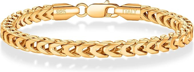 18K Gold Over 925 Sterling Silver Clasp 5mm Gold Bracelets for Men Women Solid Diamond Cut Franco... | Amazon (US)