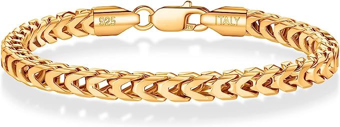 18K Gold Over 925 Sterling Silver Clasp 5mm Gold Bracelets for Men Women Solid Diamond Cut Franco... | Amazon (US)