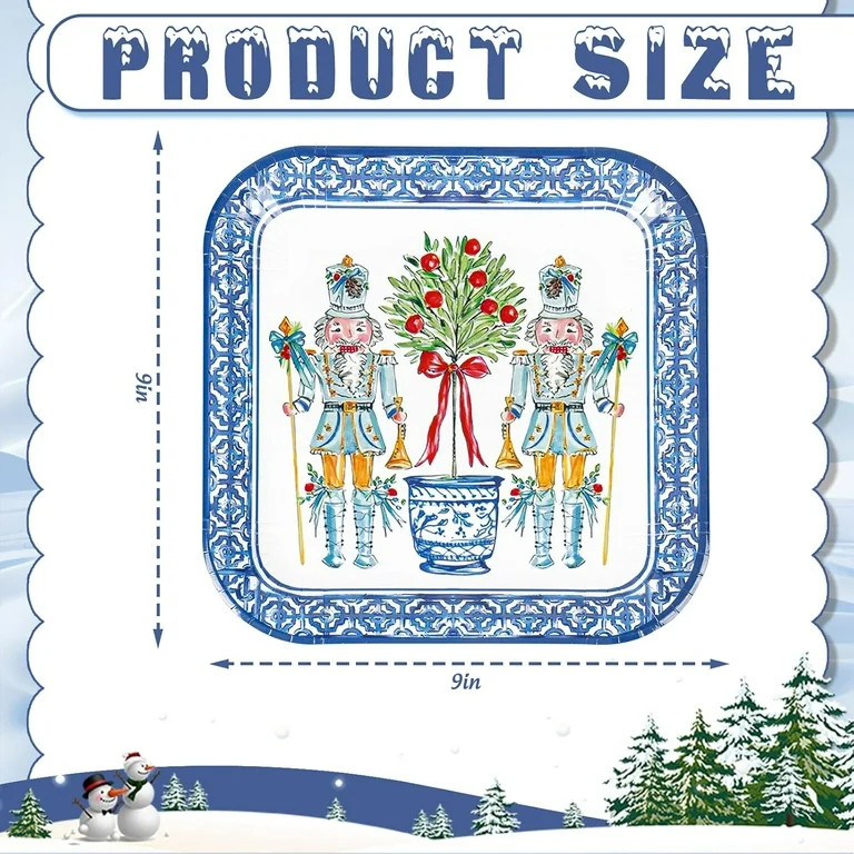 50 Pcs Christmas Paper Plate Nutcracker Chinoiserie Disposable Plates Square Dinner Plates for Xm... | Walmart (US)