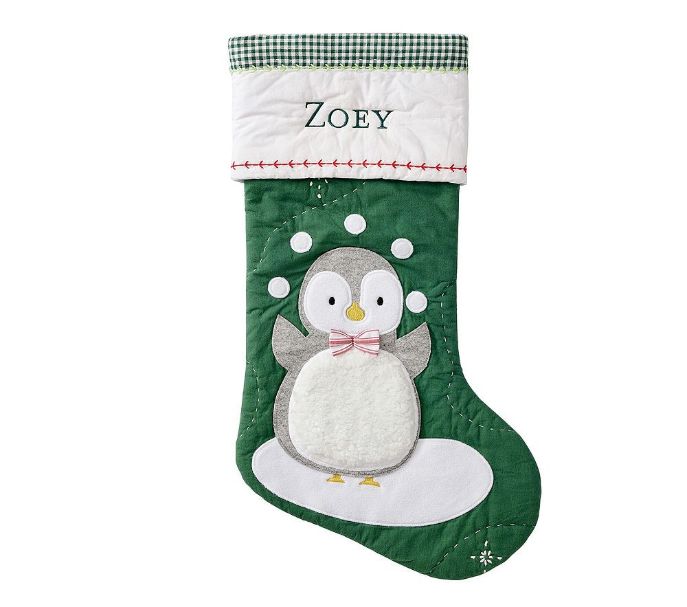 Quilted Stockings, Green Juggling Penguin | Pottery Barn Kids