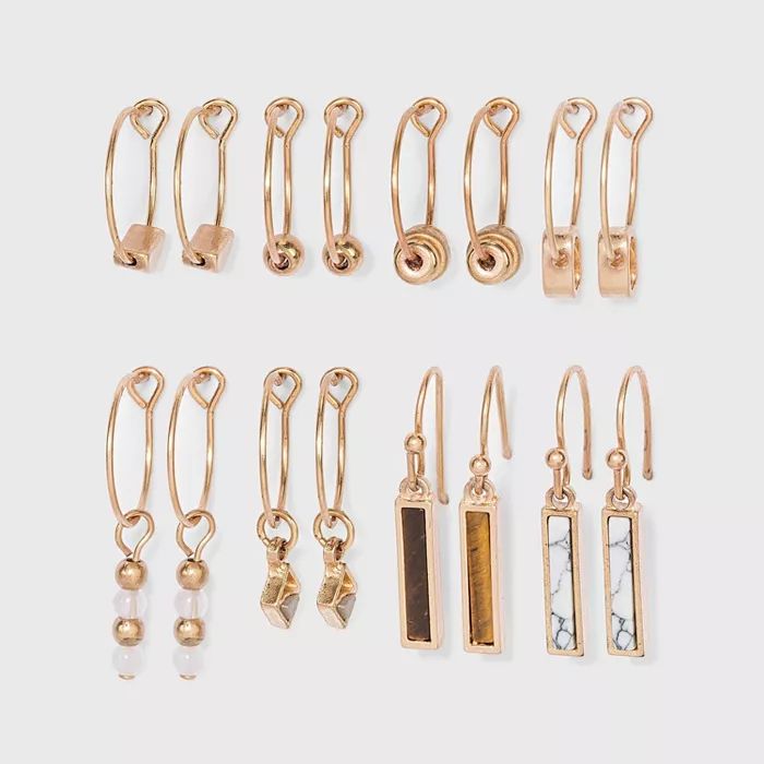 Mixed Semi-Precious with Geometric Shape Charm Hoop Earring Set 8pc - Universal Thread™ Worn Go... | Target