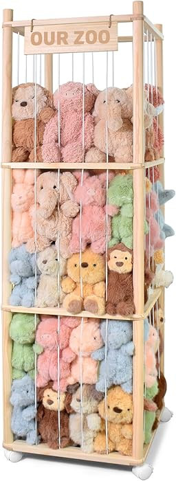 Stuffed Animal Storage, Wooden Cute Zoo Toy Holder with Brake Wheels, Space Save Toy Organizer, L... | Amazon (US)