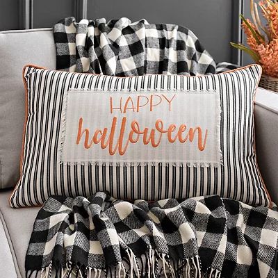 Ticking Stripe Happy Halloween Pillow | Kirkland's Home