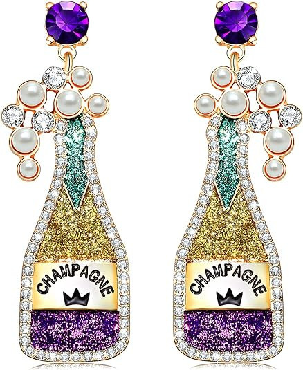 Champagne Earrings Pearl Rhinestone Champagne Bottle Earrings for Women Wine Bottle Drop Dangle E... | Amazon (US)