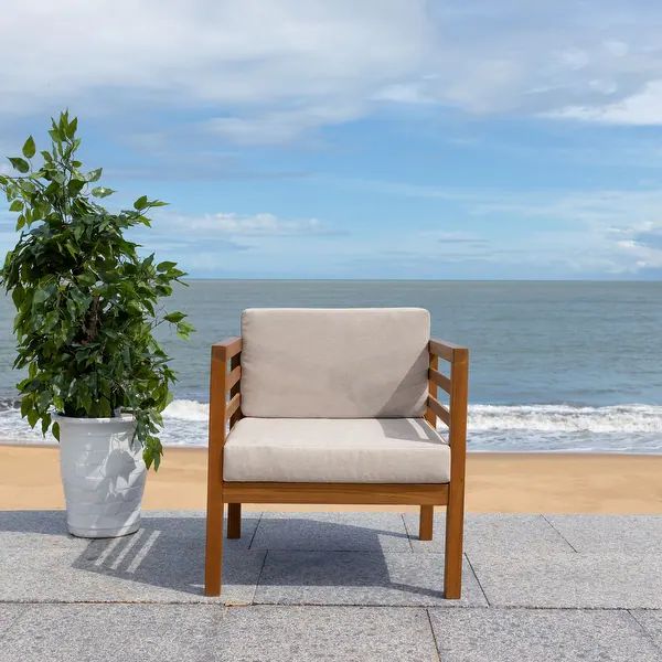 SAFAVIEH Kinnell Outdoor Arm Chair with Cushion - 26 in. W x 26 in. D x 26 in. H | Bed Bath & Beyond