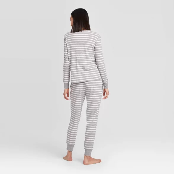 Women's Striped 100% Cotton Matching Pajama Set - Gray | Target