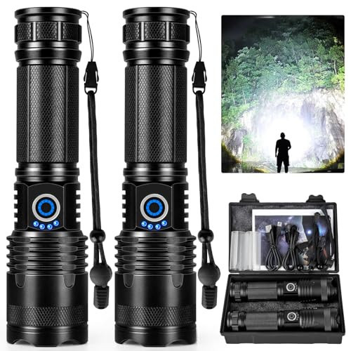 Rechargeable LED Flashlights High Lumens, 990,000 Lumens Super Bright Flashlights with 5 Modes, Waterproof Powerful Flash Light Multifunctional Flashlights for Home Camping Hiking(2 Pack) | Amazon (US)