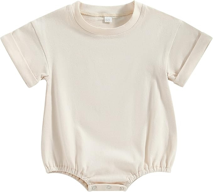 Unisex Baby Boy Girl Solid Color Short Sleeve Bubble Romper Oversized T-Shirt Romper Bodysuit Top... | Amazon (US)