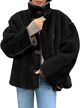 Tankaneo Womens Faux Fur Jackets Warm Winter Casual Button Down Stand Collar Long Sleeve Shaggy O... | Amazon (US)