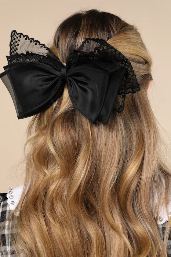 Precious Energy Black Tulle Embroidered Hair Bow Barrette | Lulus