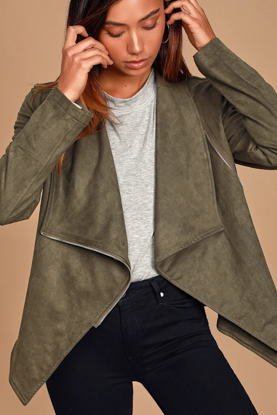 Wild at Heart Olive Green Vegan Suede Moto Jacket | Lulus (US)