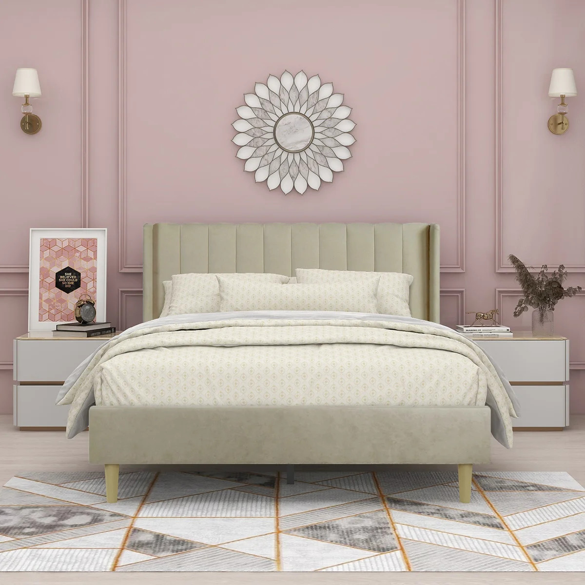 Eriksay Low Profile Upholstered Platform Bed with Wingback Headboard | Wayfair North America