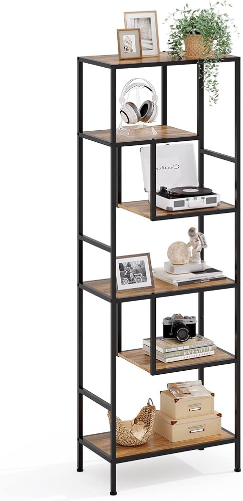 LINSY HOME Bookshelf, 5 Tier Wood and Metal Book Shelf, 68 Inches Display Tall Bookcase, Open Dis... | Amazon (US)