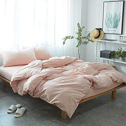 Pink Duvet Cover King, 100% Washed Cotton Linen Like Textured 3 Pieces Bedding Set, Solid Color Simple Style Duvet Cover, Luxury Relaxed Feel Natural Wrinkled Breathable Soft Comfy (Pink, King) | Amazon (US)