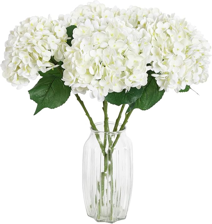 ICBOX 4PCS Real Touch White Hydrangea Artificial Flowers 21'' Large Latex Fake Hydrangea Flowers ... | Amazon (US)