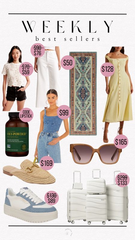 Weekly best sellers, sundress, denim top, white jeans, luggage set, sunglasses, @globalhesling code LIPSTICK 

#LTKfindsunder100 #LTKfindsunder50 #LTKsalealert