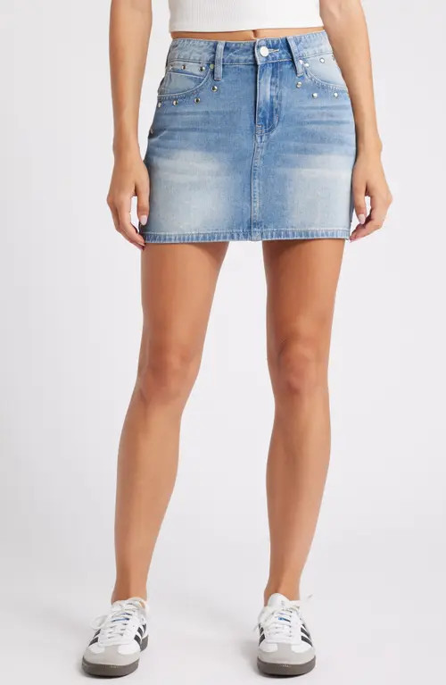 PTCL Studded Denim Miniskirt in Indigo at Nordstrom, Size Large | Nordstrom