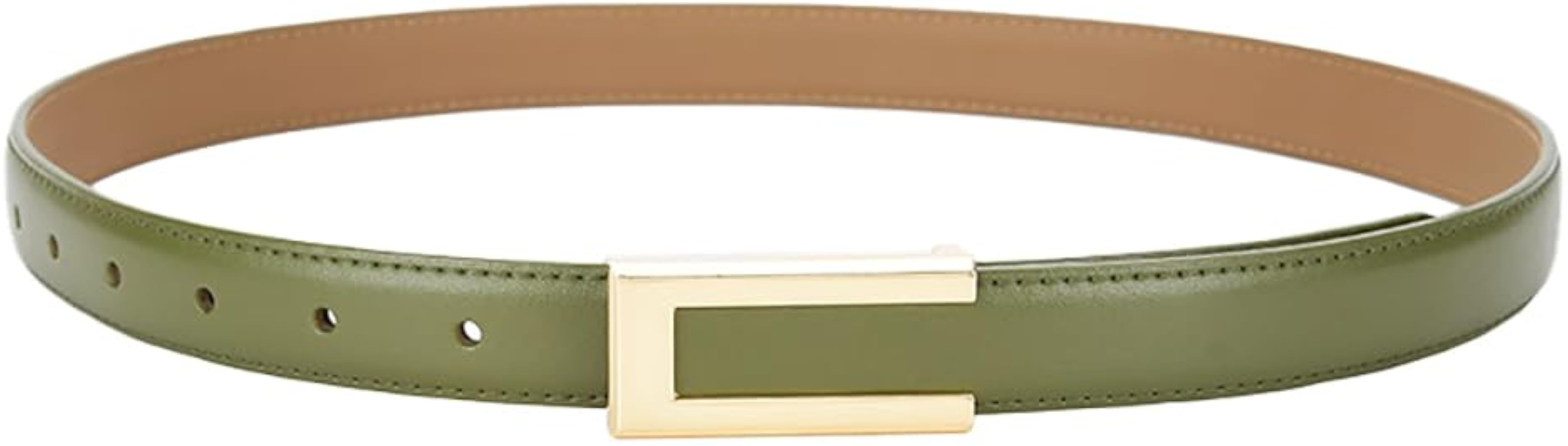 Womens Belts for Jeans, Womens Leather Belt with Gold Buckle, Skinny Belts for Pants Dresses | Amazon (US)
