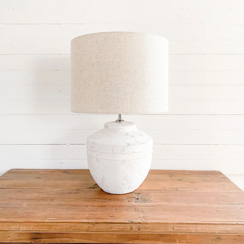 Cement-Look Table Lamp with Natural Shade | Purple Rose Home