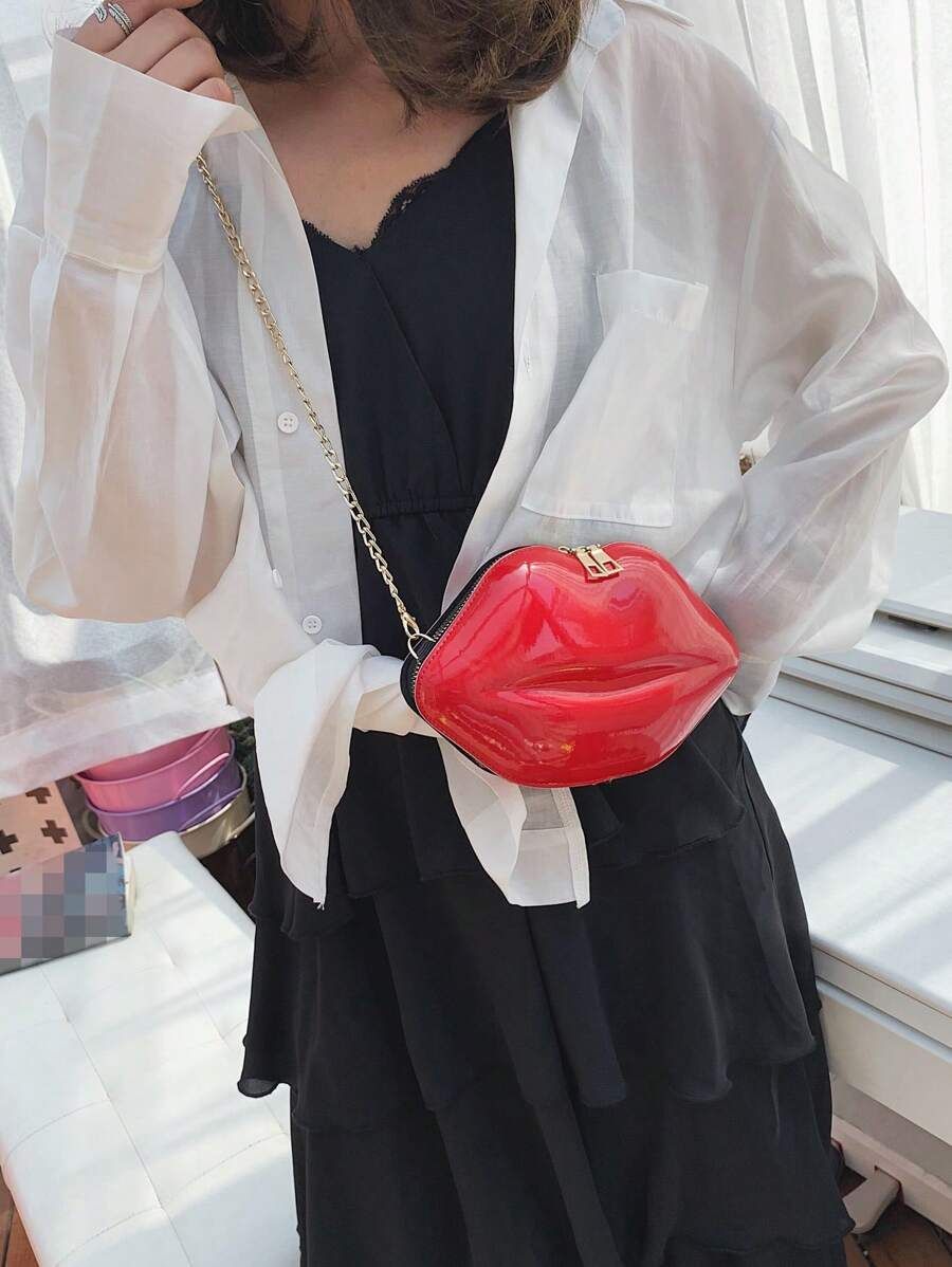 Lady Lip Bag Fashion Metal Chain Crossbody Bag Wallets For Women Zipper Wallet Charm Purse Stylis... | SHEIN