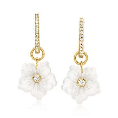 Ross-Simons Mother-Of-Pearl and .77 ct. t.w. White Topaz Removableflower Hoop Drop Earrings in 18kt Gold Over Sterling | Target