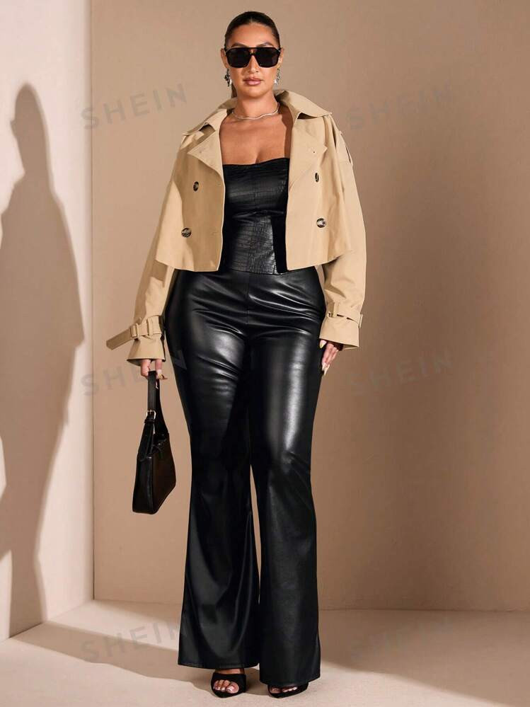 SHEIN BAE Plus Size Fall Elegant Commuter Women's Khaki Short Loose Windbreaker Jacket Work Jacke... | SHEIN