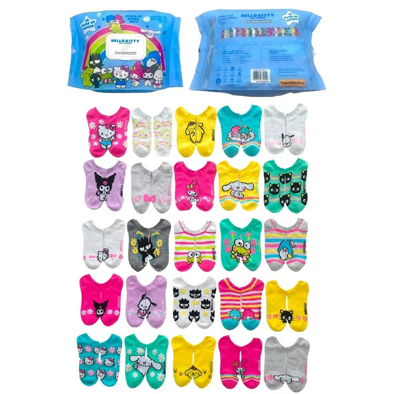 Hello Kitty & Friends, Women's Bundle Brick No-Show Socks, 25-Pack, Size 4-10 | Walmart (US)